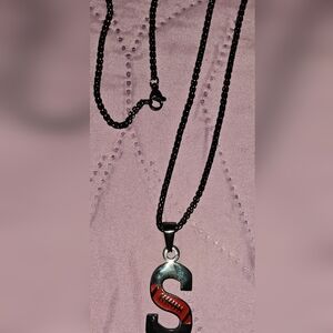 Football Stainless steel S English Alphabet Necklace black letter Pendant for